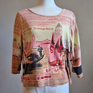 Vintage Y2K Take Two Clothing Beaded Shirt Venice Gondola Size XL